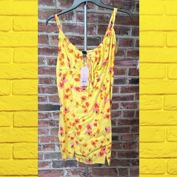 Women's WILD FABLE Ruched Front Floral Linen Slip Mini Dress Small - Picture 1 of 5